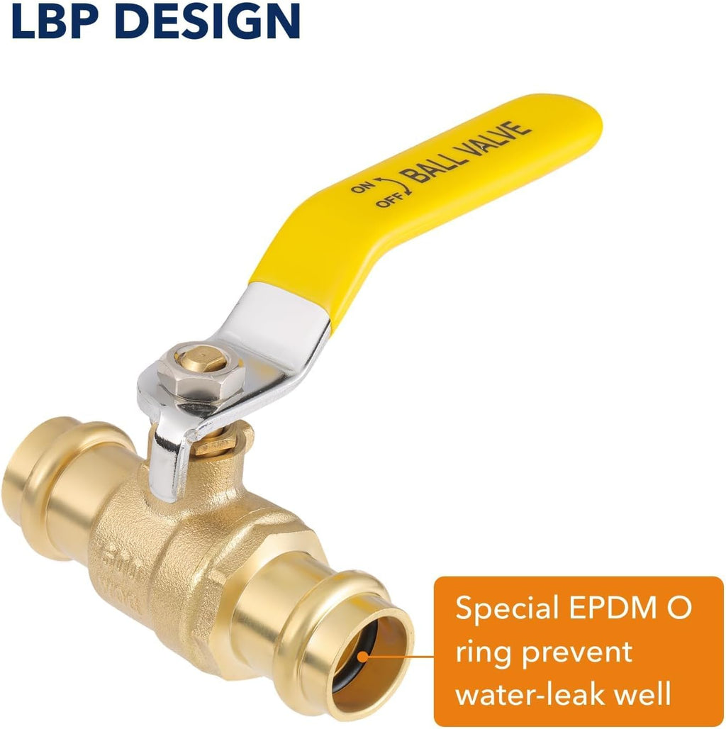 3/4" Press propress Ball Valve with EPDM O-Ring 1/4-Turn Full Port Shut Off Stop Valve for Copper Tubing Connection LF Brass 10PCS