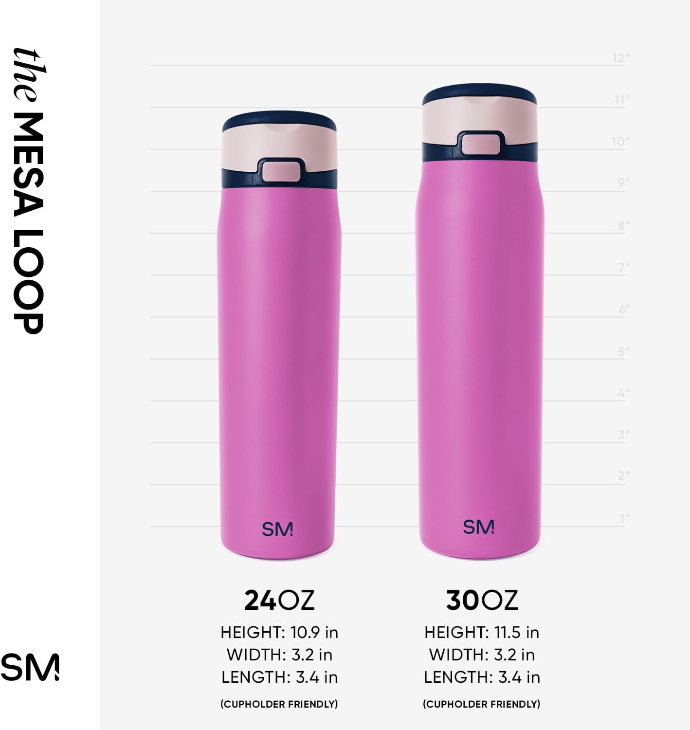Simple Modern Mesa Loop Water Bottle with Covered Straw and Handle | 24oz Cup Holder Friendly Insulated Stainless Steel Bottles for Travel, Sports and School | Fuscia Mix