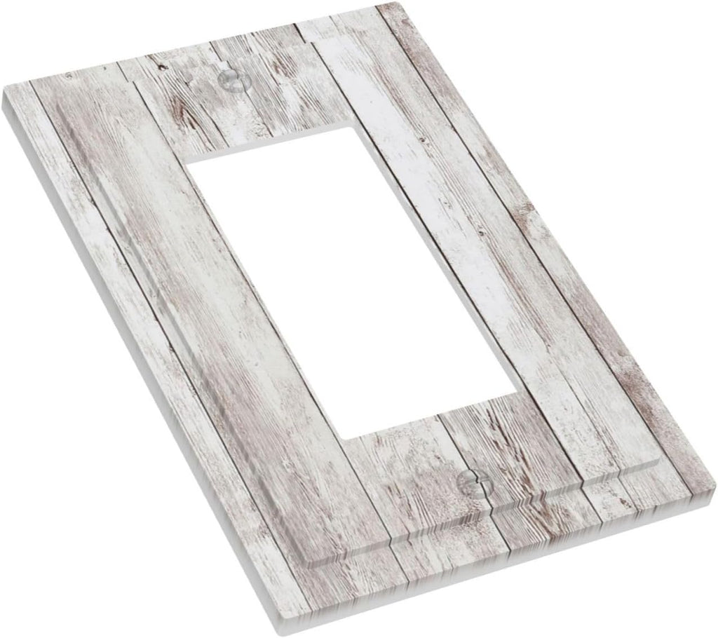 Decorative Outlet Covers Rustic Vintage White Wood Grain 1 Gang Single Rocker Light Switch Cover Plate Wall Plates GFCI Faceplate for Farmhouse Home Decor
