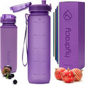 Hydracy Water Bottle with Time Marker -Large BPA Free Water Bottle & No Sweat Sleeve -Leak Proof Gym Bottle with Fruit Infuser Strainer & Times to Drink -Ideal for Fitness Sports & Outdoors