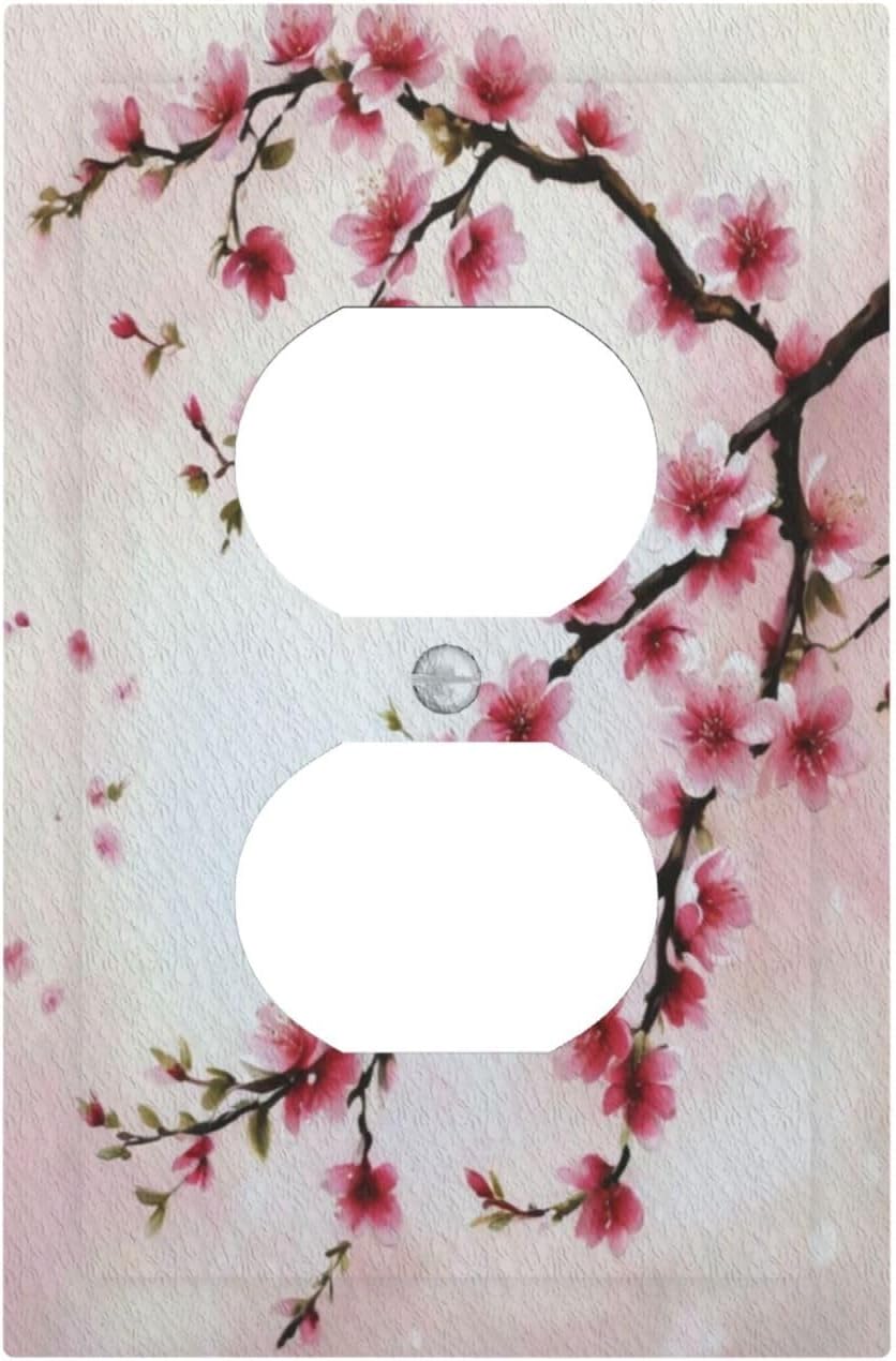 Branch with Pink Flowers Light Switch Cover 1 Gang Outlet Plate Single Duplex Wall Plate Covers Decorative Switchplate Covers Electrical Faceplate for Home Decor
