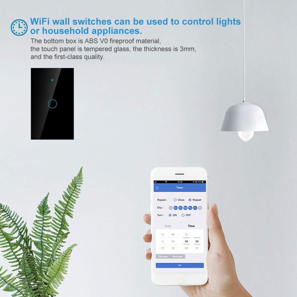 1-Way Smart Switch Wall Light Control Touch (US Black)