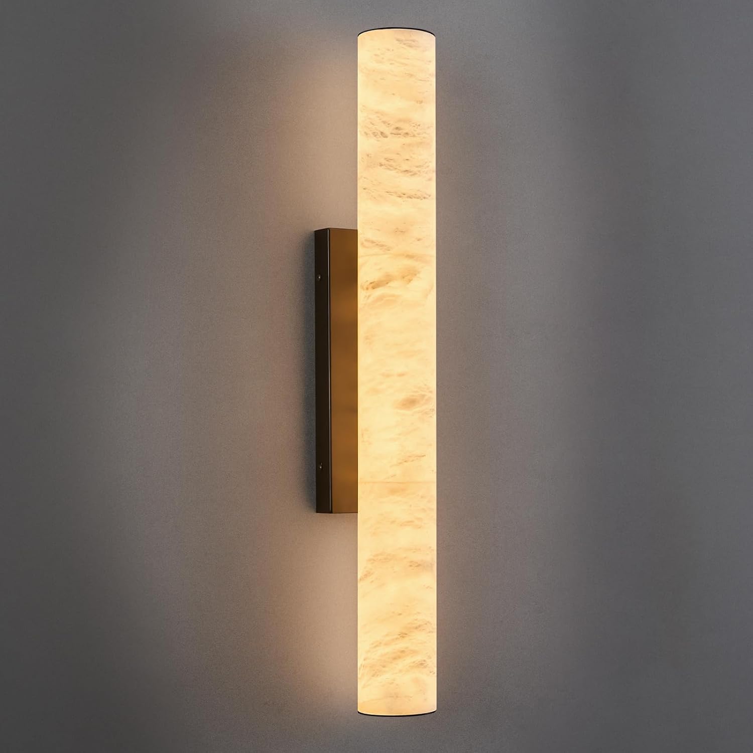 LMQNINE Natural Alabaster Wall Sconces Spanish Marble Wall Light Cylinder Modern Black LED Sconce for Living Room Bedroom Bathroom Stairs（M-1Pack）