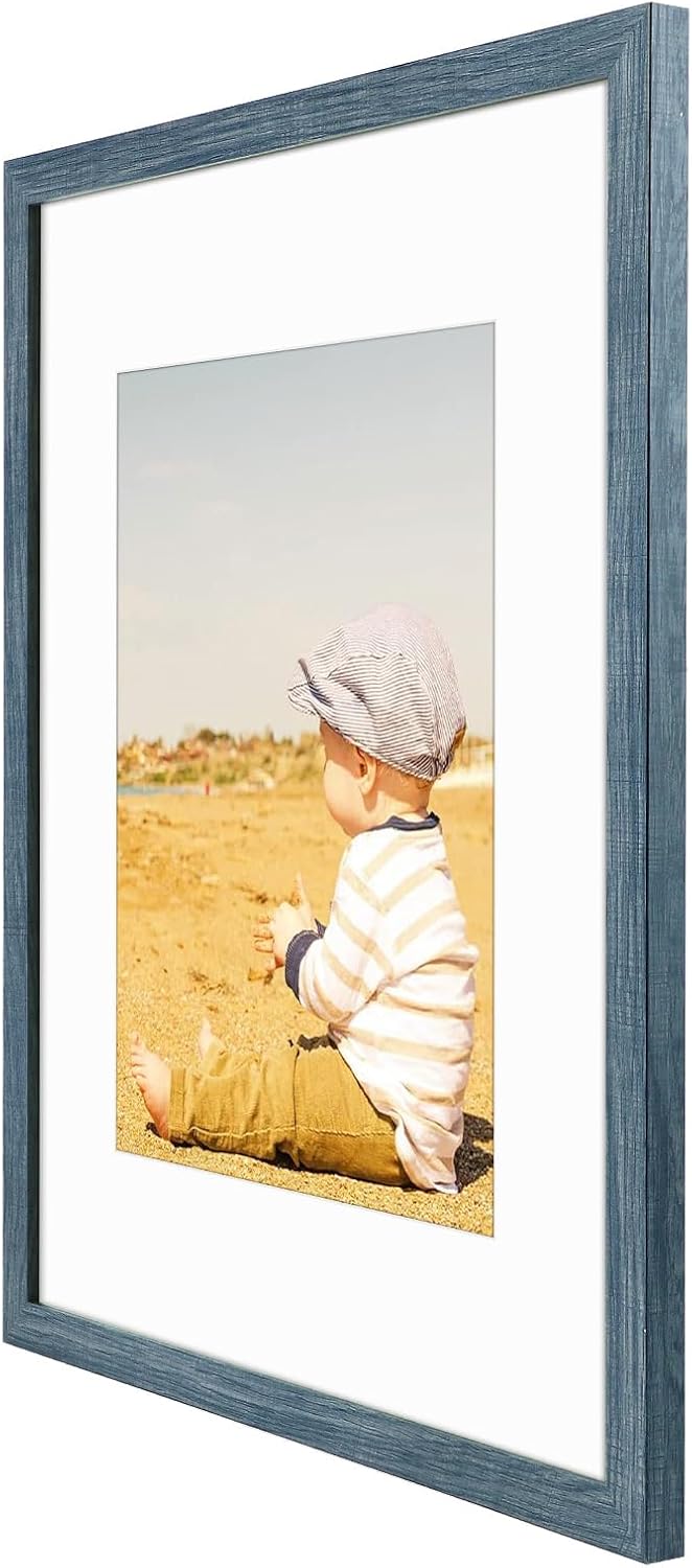Golden State Art, 16x20 Picture Frame with Mat for 11x14 - High Definition Glass Wall Mounting Horizontal Vertical Display (Blue, 2 Pack)