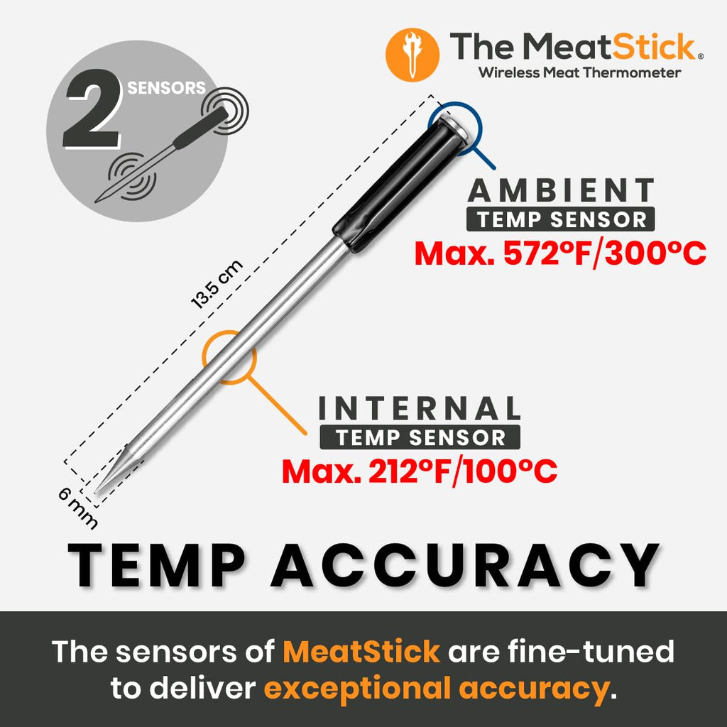 MeatStick WiFi Bridge Set | 2-Probe Package | Smart Wireless Meat Thermometer | Unlimited Range Digital Food Probe with Bluetooth | for Smoking, Grilling, BBQ, Air Fryer, Deep Frying, Oven, Rotisserie