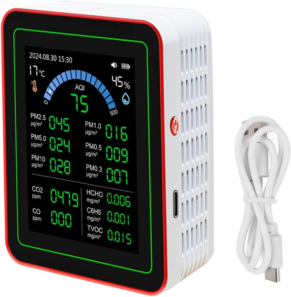 AUNMAS Air Quality Monitor Indoor, CO2 TVOC HCHO PM2.5 PM10 Temp Humid Detect Tester Meter for Home Hotel Office Car