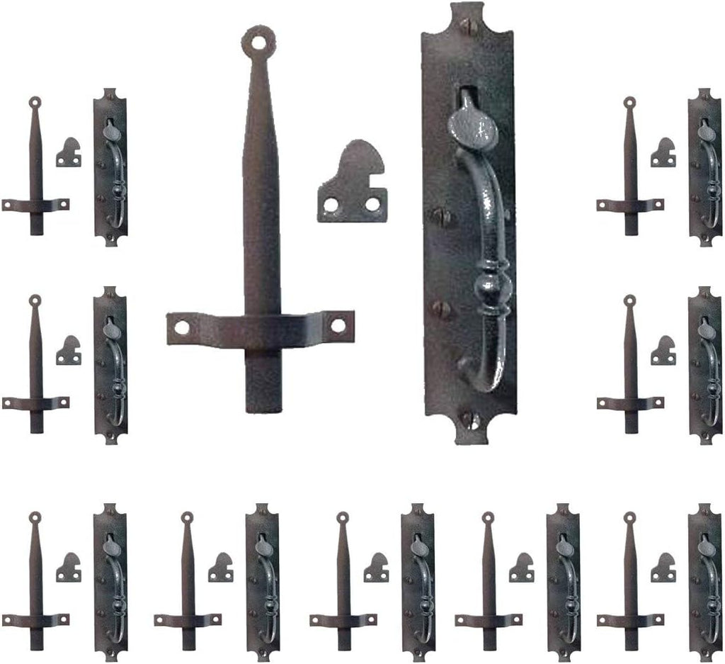 Renovators Supply Manufacturing Black Cast Iron Norfolk Door Latches Traditional Gate Or Door 8" Tall Thumb Latches Black Powder Coated Two Sided Gate Latch Locks with Mounting Hardware Pack of 10