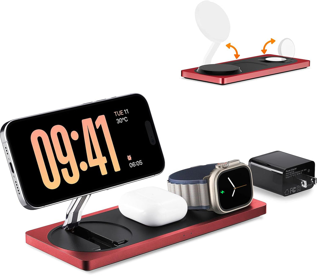 3-in-1 Charging Station for Apple Devices: Used for iPhone and Watch Charging Station with Magsafe Charger Stand, Wireless Charger for iPhone 17 Air 16 15 14 13 Series, Apple Watch Ultra, AirPods Pro