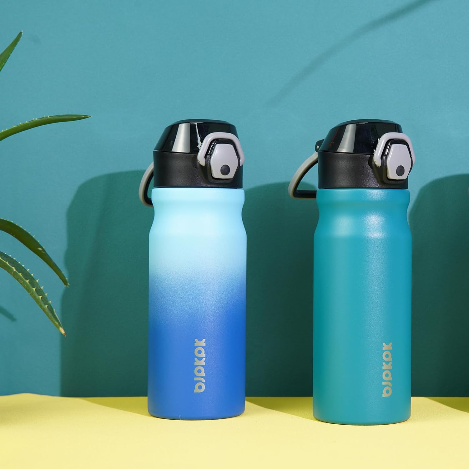 BJPKPK 18oz Insulated Water Bottle with Straw Stainless Steel Double Wall Water Bottles BPA Free Leak Proof Thermal Flask with Lockable Flip Lid and Soft Silicone Spout,Ocean Dream