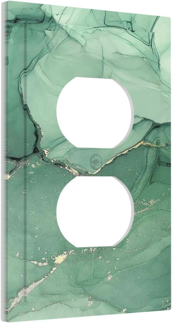 Outlet Covers Simple Green Marble 1 Gang Duplex Wall Plate Decorative Switch Plates Electrical Receptacle Faceplate Light Switch Cover for living Room Office Decor