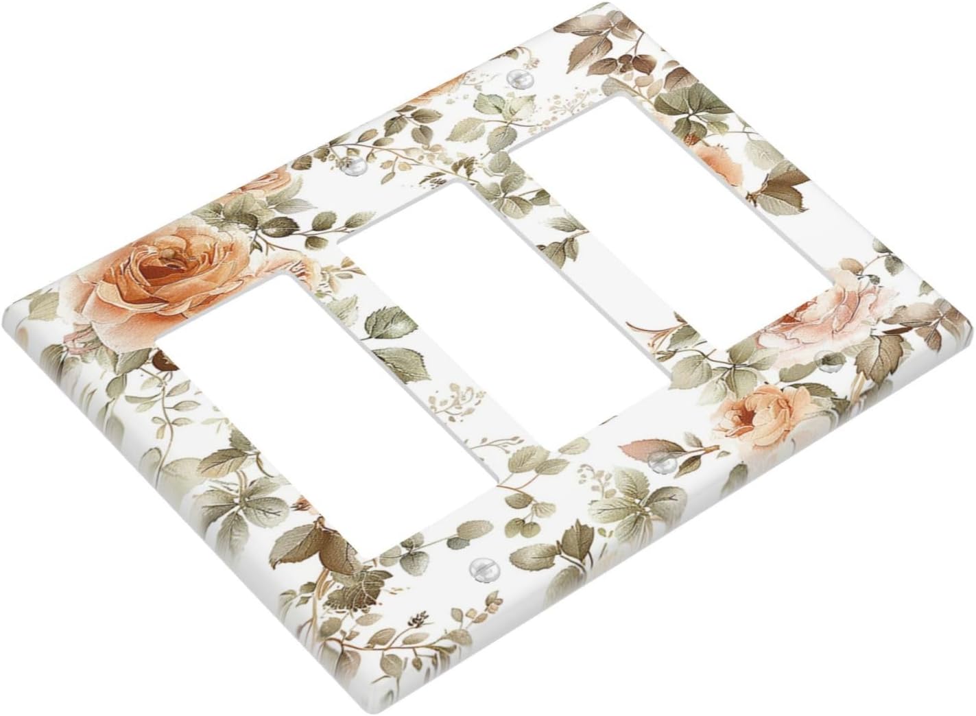 Light Switch Covers Vintage Warm Color Orange Flowers And Leaves 3 Gang Rocker Electrical GFCI Decorative Triple Outlet Wall Plate Cover Switchplate for Bedroom living Room Decor