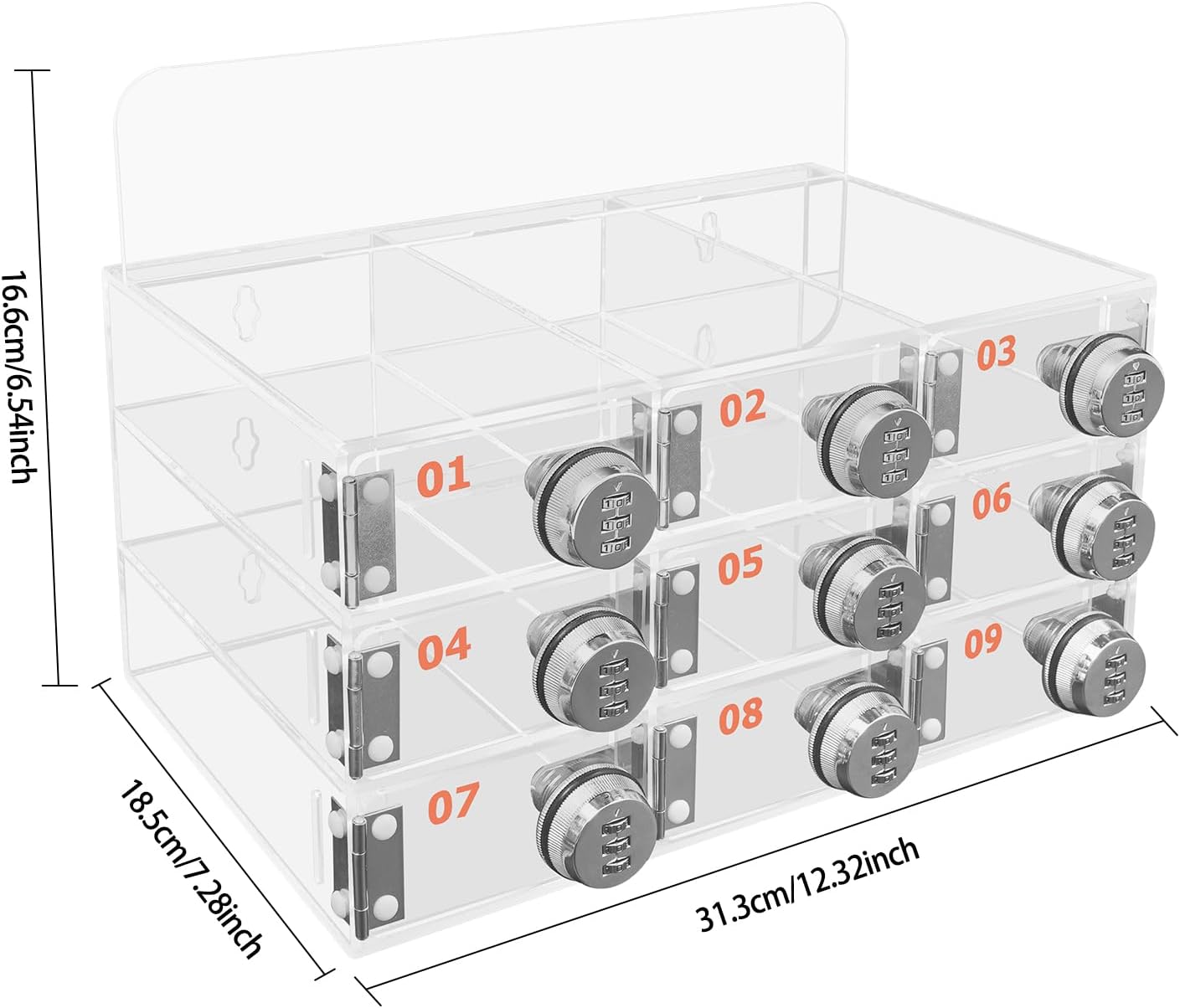 Cell Phone Locker Box 9 Slots Cell Phone Organizer Cabinet with Combination Locks Wall-Mounted Locking Cell Phone Storage Box for Classroom Office,Shool,Office (9 Slots, Wood+Acrylic)