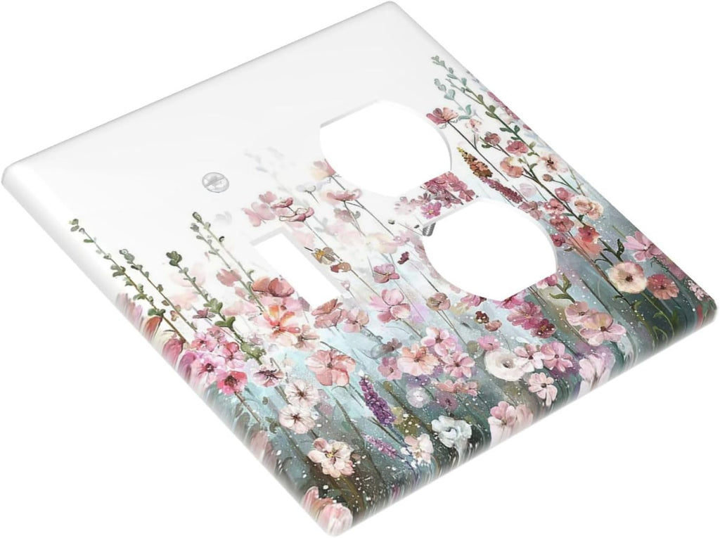 Colorful Flowers Pink Floral Watercolor Plant Wallplates 1 Toggle 1 Duplex Switch Plate Electrical GFCI Faceplate Decorative Light Switch Covers for Bed Room Living Room Decor