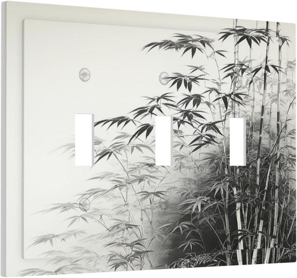 Light Switch Covers Watercolor Vintage Ink Bamboo Forest 3 Gang Wall Plates Triple Toggle Outlet Cover Decorative Switchplates Electrical Panel Cover for Kitchen Living Room 4.8 X 6.7 IN
