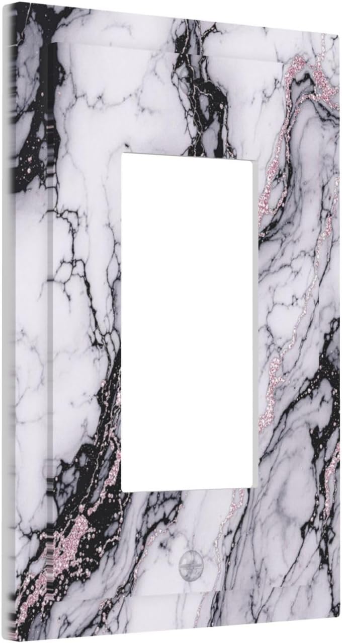 Decorative Outlet Covers White Marble Pattern Black Lines Pink Lines 1 Gang Single Rocker Light Switch Cover Plate Wall Plates GFCI Faceplate for living Room Office Decor