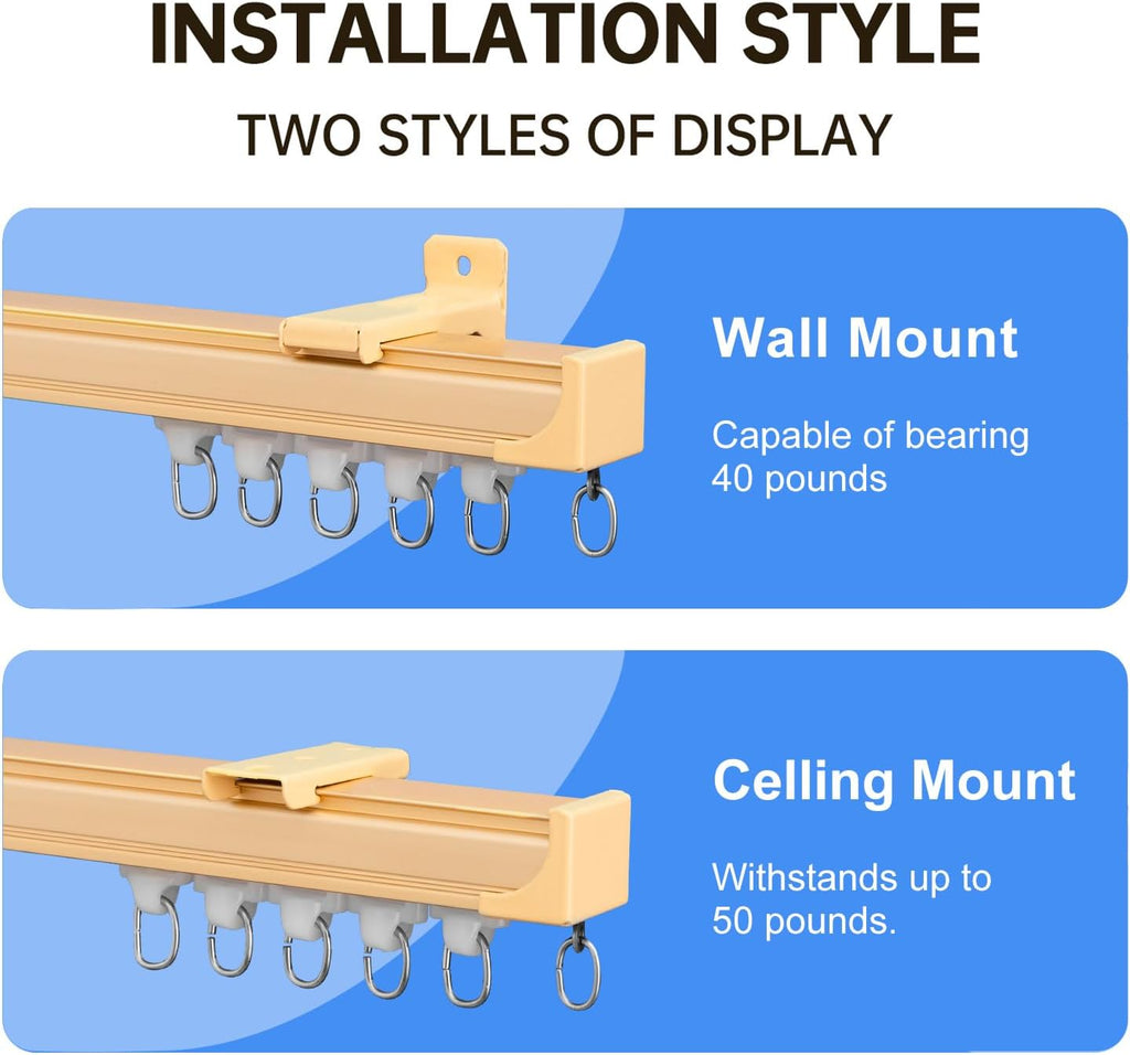 Ceiling Curtain Tracks Ceiling Mounted Heavy-Duty Curtains Rails Room Divider Curtain Track for Living Bedroom Shower Privacy RV Garage Divider Track，Golde 12ft.