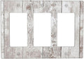 Light Switch Covers Rustic Vintage White Wood Grain 3 Gang Rocker Electrical GFCI Decorative Triple Outlet Wall Plate Cover Switchplate for Farmhouse Home Decor