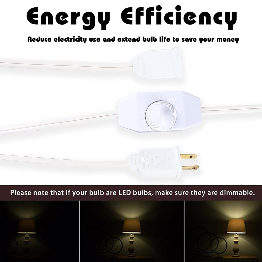 Lamp Dimmer Switch Extension Cord Plug in Dimmer - Rotary Control for 150 Watt Dimmable Lights - Christmas Village Houses Lights Cord Salt Light - 6 ft Cord