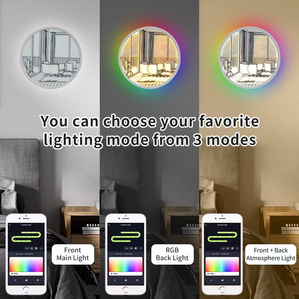 12" Smart Wall Sconce, Decorative Lamp, Light Painting, Recessed Ceiling Light, Compatible with Alexa, Google Home, for Bedroom, Study, Living Room Voice/Remote/App Controls