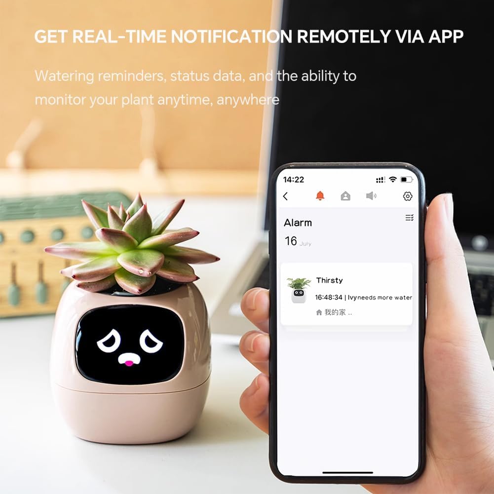 Intelligent Flower Pot, Electronic Bud, Maintenance Plant Assistant, Fun Interactive Flower Pot, Indoor Green Planting Monitoring, LCD Screen Display, Cell Phone APP Connection (Pink)