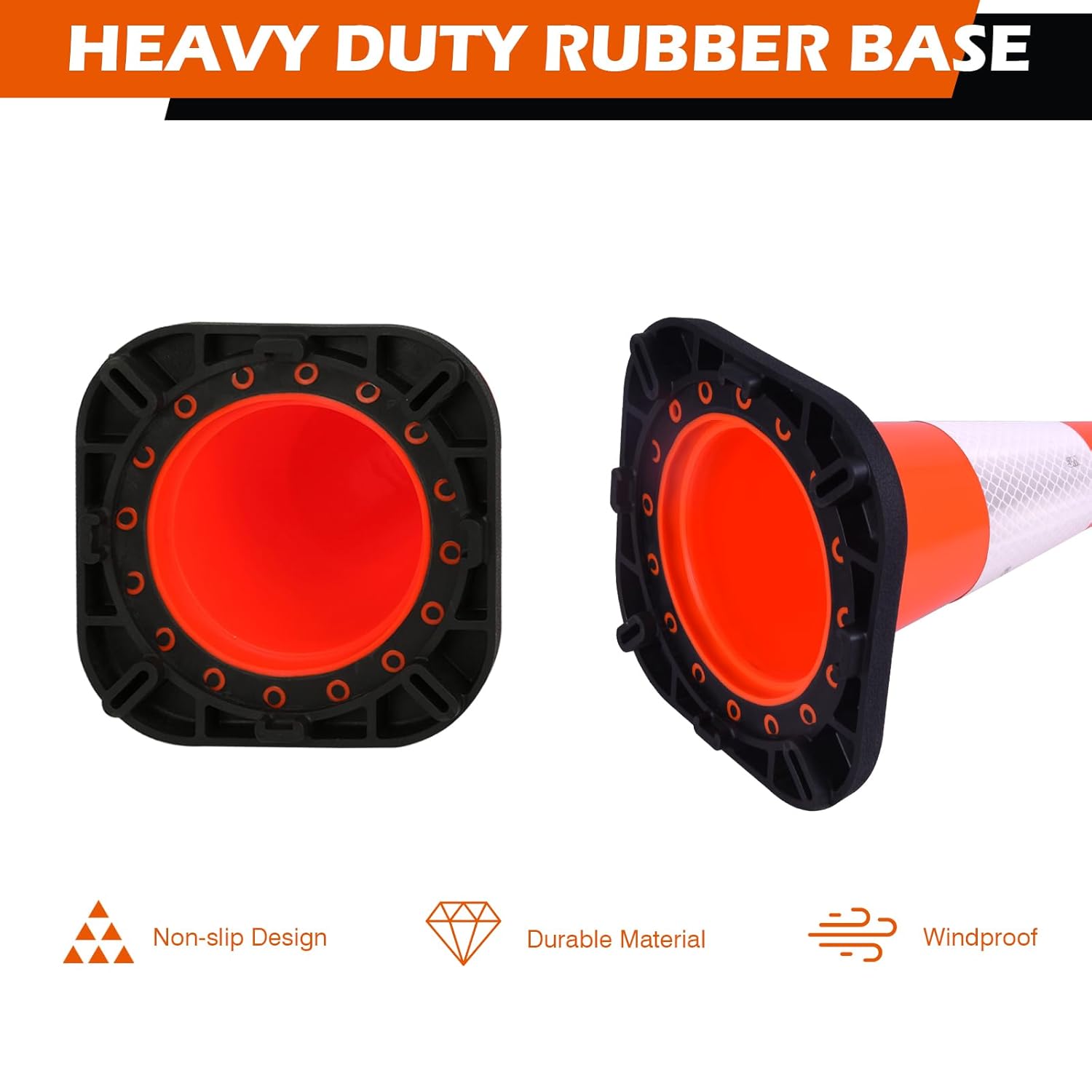 4 Pack 12 Inch Orange PVC Traffic Cones Black Base Stable Durable, Sport Training Soccer Practice Kids Safety Markers Indoor Outdoor Use (4, Orange, 12 Inch)