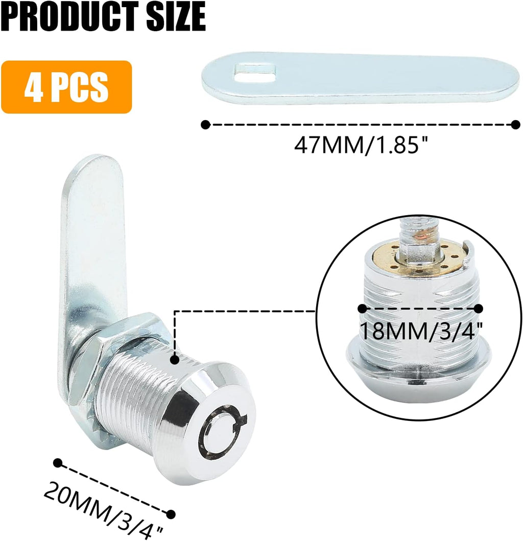 Uenhoy 4 Pack Tubular Cam Lock 3/4 Inch Cabinet Cam Lock Set for Tool Box, File Cabinet, Mail Box, Vending Machine, ATM, Keyed Different