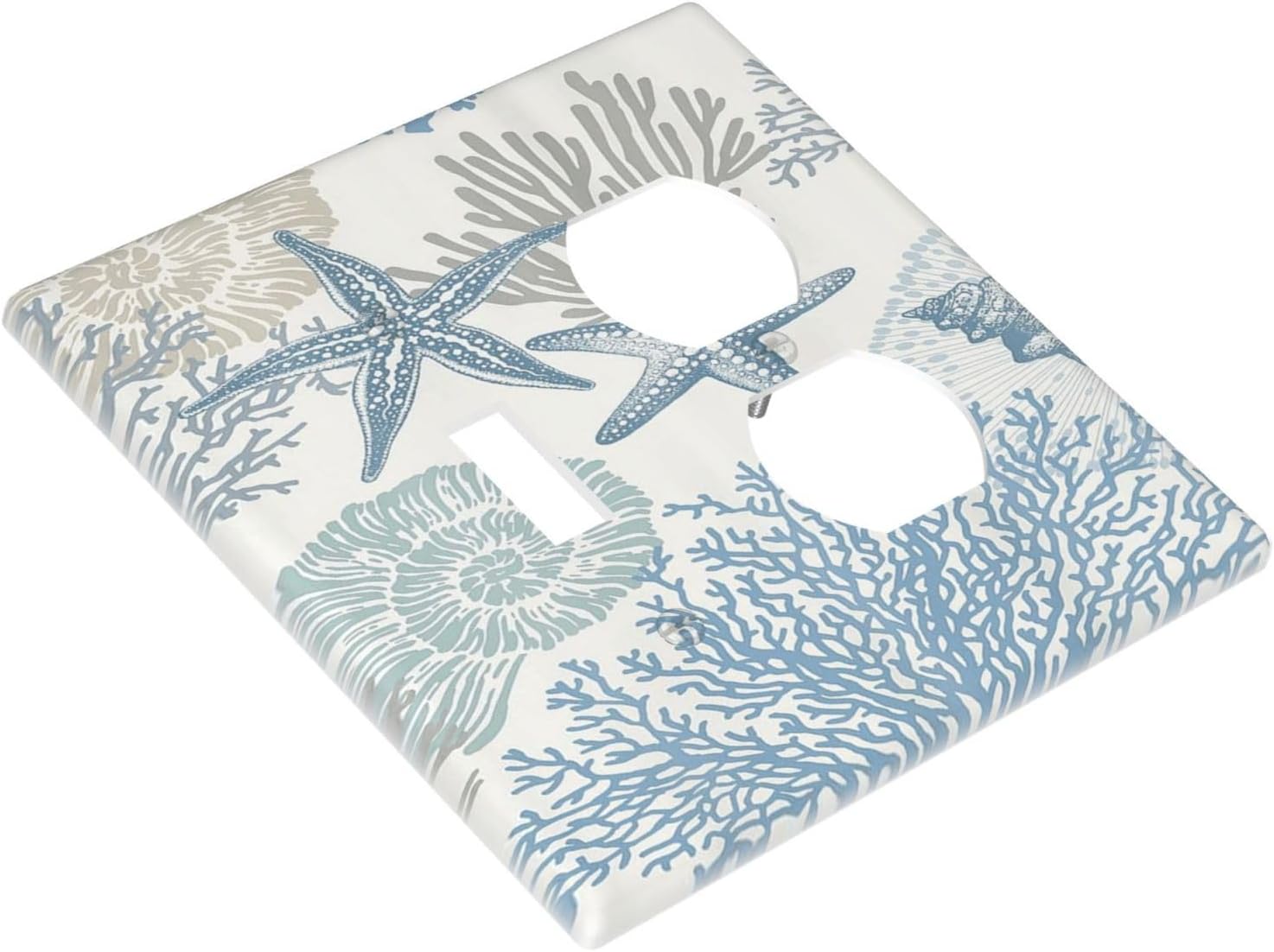 Decorative Outlet Covers Blue Starfish Coral Seaweed 2 Gang Wall Plate Single Toggle Duplex Light Switch Cover Switch Plate Covers for Bathroom Bedroom Home Decor