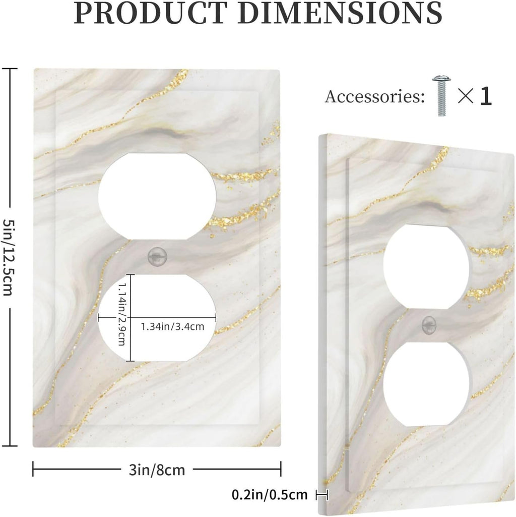 White Grey Gold Marble Simple Tiles Outlet Covers 1 Gang Duplex Light Switch Cover Decorative Switch Plates Electrical Receptacle Faceplate Wall Plate for Bathroom Kitchen Decor