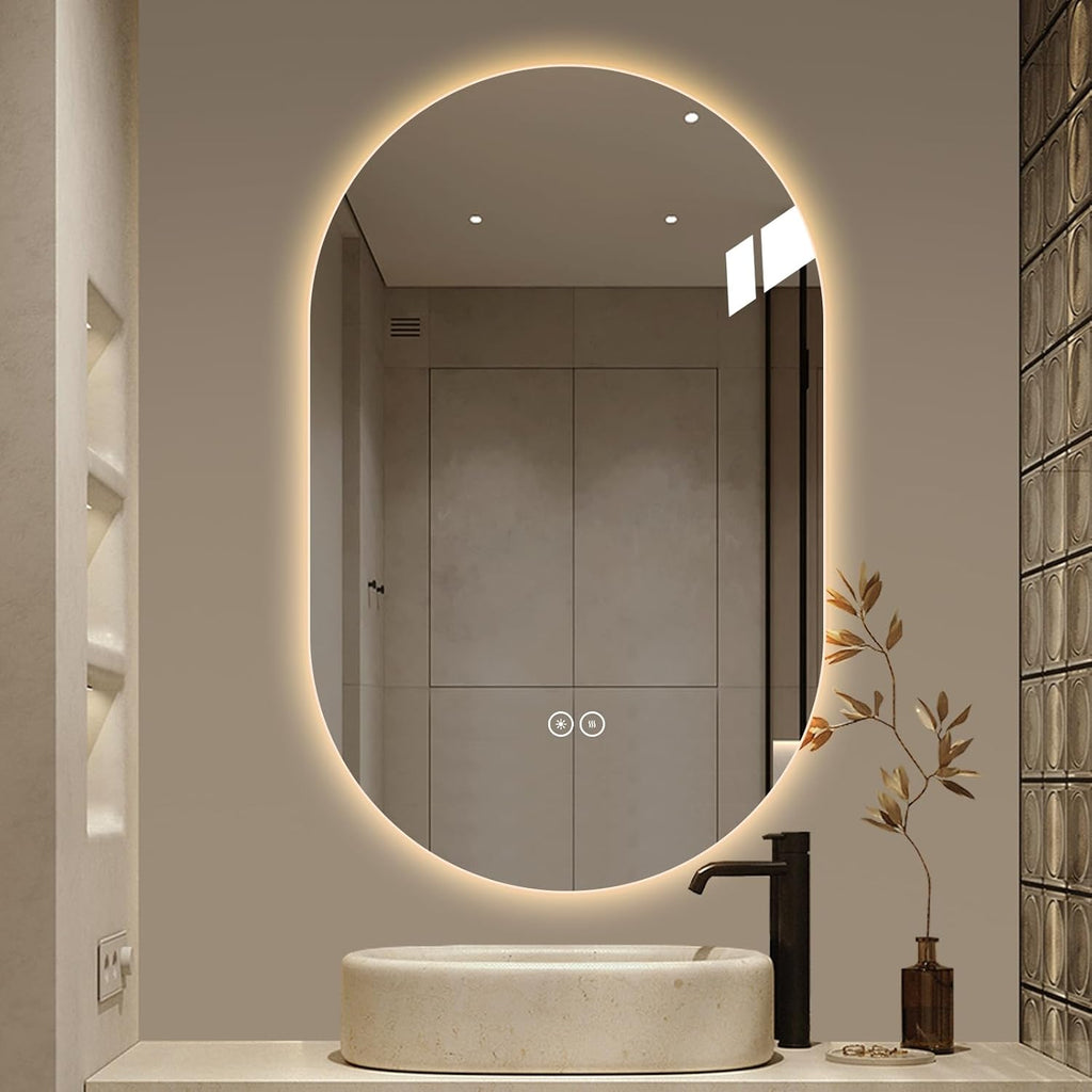 LAIYA 24V Full-Power Oval LED Bathroom Vanity Mirror,48X30inch Frameless Backlit Mirror with Light, Smart Anti-Fog Waterproof Mirror with Memory Function Dimmable Lighted Mirror