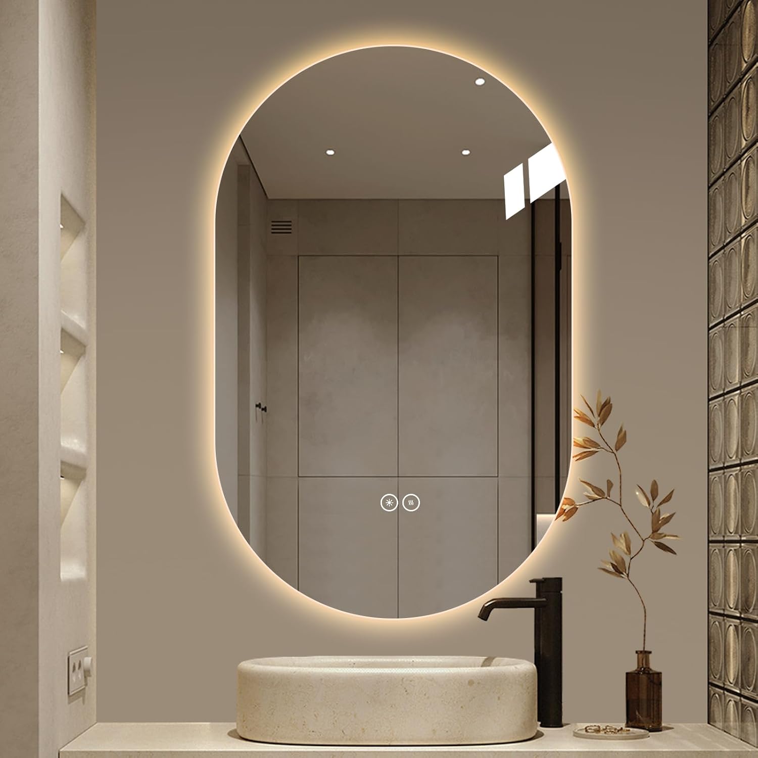 LAIYA 24V Full-Power Oval LED Bathroom Vanity Mirror,48X30inch Frameless Backlit Mirror with Light, Smart Anti-Fog Waterproof Mirror with Memory Function Dimmable Lighted Mirror