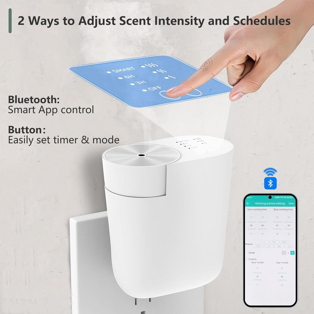 Plug-in Wall Diffuser | Waterless Essential Oil Aroma Diffuser | Portable Mini Home Scent Machine for Large Room | Aromatherapy Kit with 100ml Oil & Refill Bottle | White | Gift