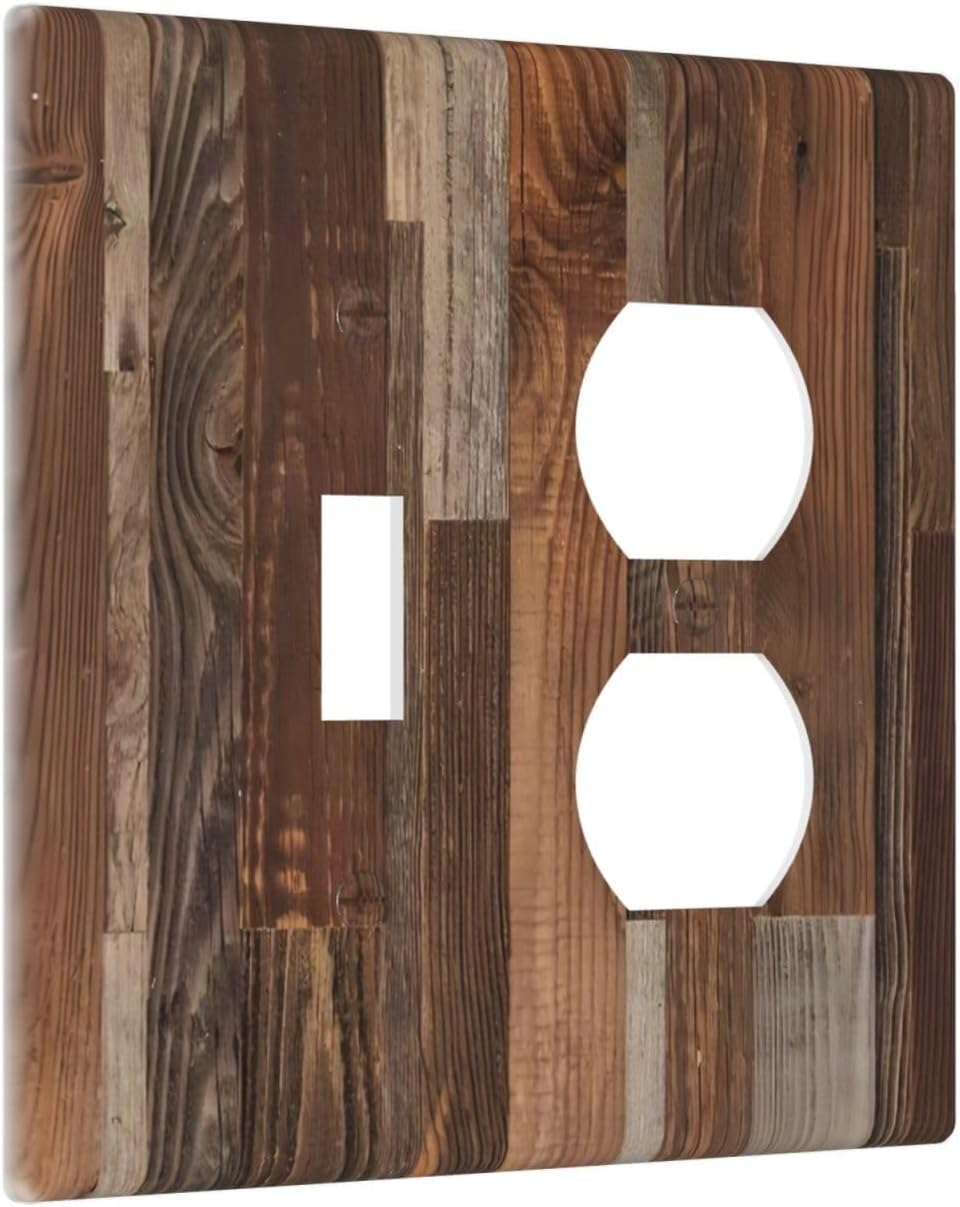 Vintage Brown Wooden Boards Print Wood Grain Wallplates 1 Toggle 1 Duplex Switch Plate Electrical GFCI Faceplate Decorative Light Switch Covers for Farmhouse Home Decor