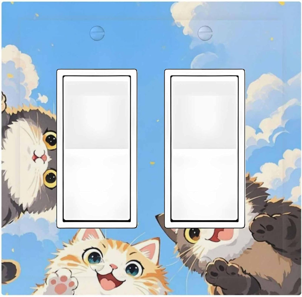 Decorative Outlet Covers Orange Gray Cute Cat Sky Cloud Cat S Paw 2 Gang Double Gfci Rocker Electrical Wall Panels Light Switch Cover Plate For Kids Room Nursery Decor