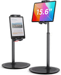 SAIJI Tablet Stand Holder, Extra-Height Adjustable Kindle Stand, 360 Degree Rotating iPad Holder, Aluminum Alloy Cradle Mount Dock for 4.7"-15.6" iPhone, Samsung, Tablets, Portable Monitor (Black)
