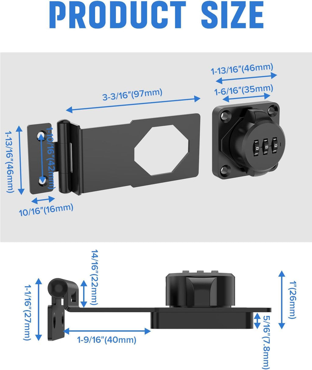 Cabinet Password Hasp Locks, 90 Degree Barn Door Lock, Household Security Combination Latch Lock for Locker, Fence, Bathroom, Outdoor, Garden (Black-1PC)
