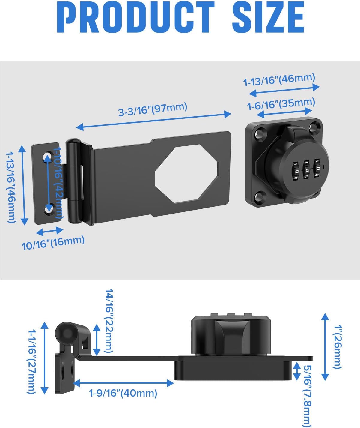 Cabinet Password Hasp Locks, 90 Degree Barn Door Lock, Household Security Combination Latch Lock for Locker, Fence, Bathroom, Outdoor, Garden (Black-1PC)