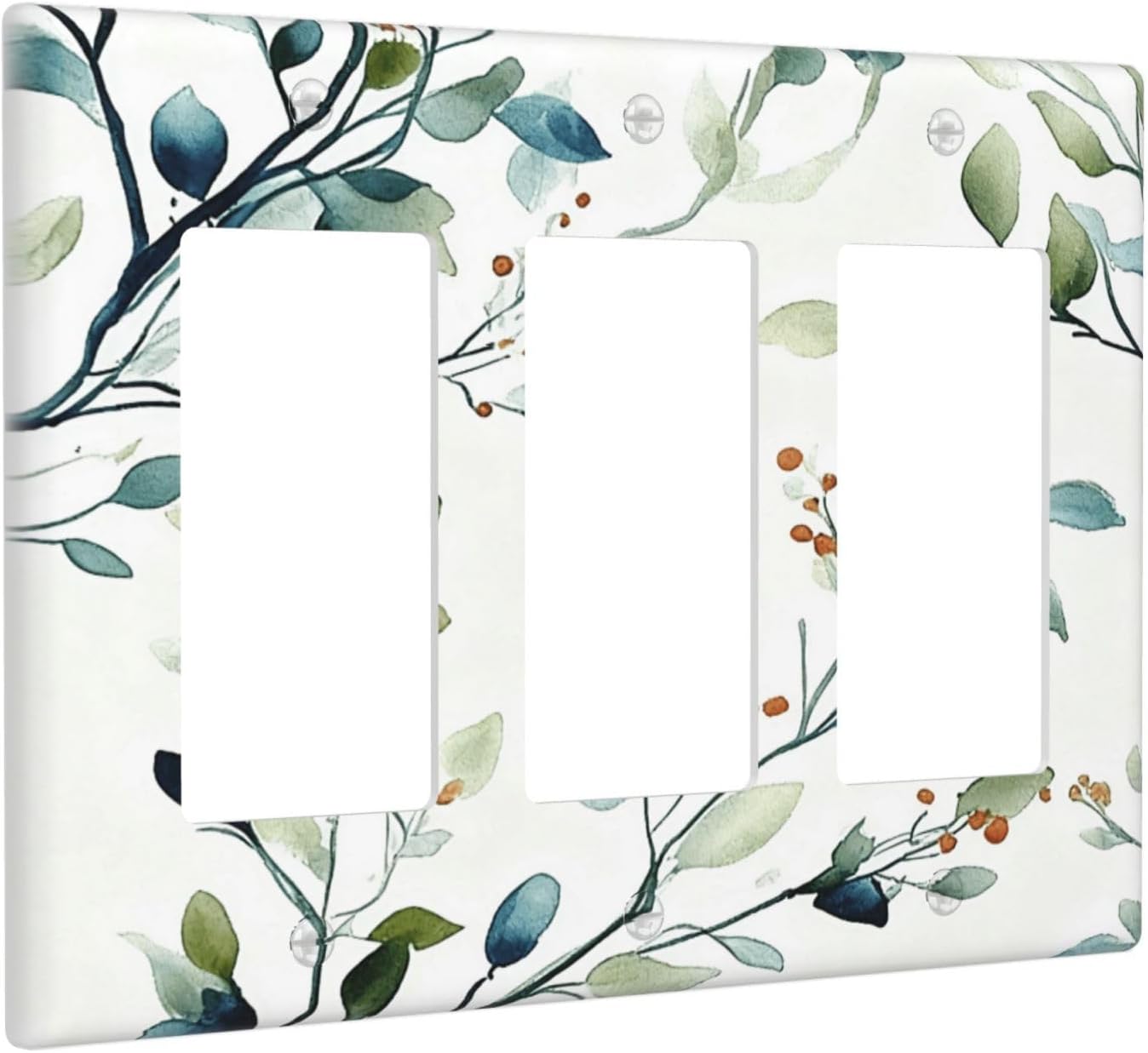 Decorative Outlet Covers Rustic Eucalyptus Leaf Geen Sage Leaves 3 Gang Light Switch Cover Plate Triple Rocker Wall Plates for Electrical Outlets Switch Plate Covers for Bedroom Home Decor