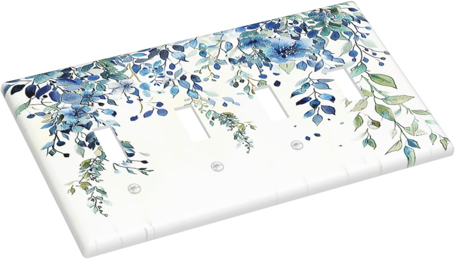 Light Switch Covers Boho Vintage Flowers Blue Green Sage Quad Toggle Electrical Faceplate 4 Gang Wall Plate Decorative Switch Plates for Bedroom Farmhouse Decor
