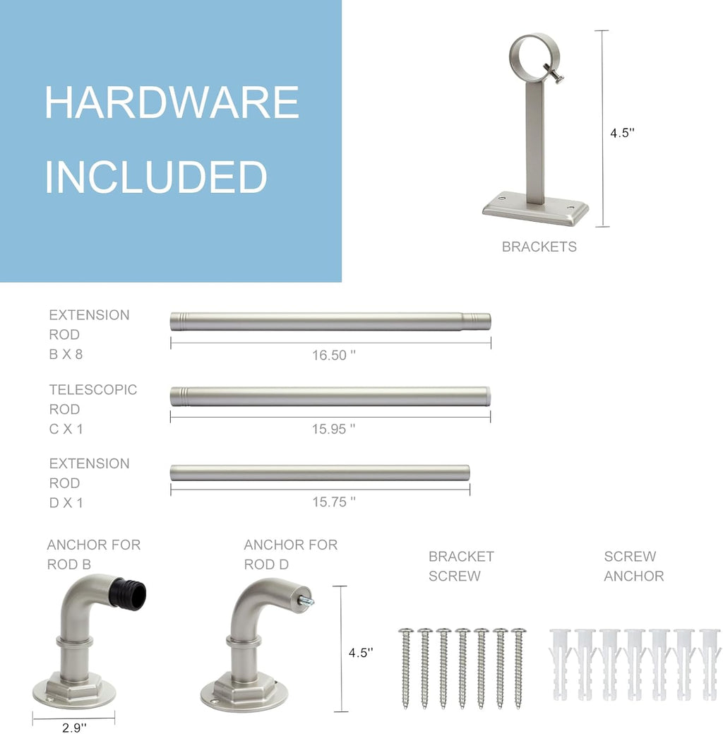 Curtain Rods for Windows 16 to 144 Inches Adjustable Blackout Wrap Around 1 Inch Diameter Curtain Rod, Brushed Nickel