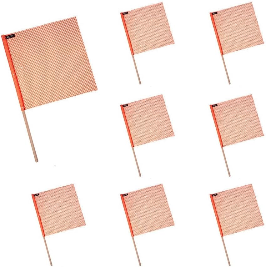 Mytee Products (8 Pack) 18"x18" Orange Safety Flags for Truck Loads w/Dowel - DOT Compliant Jersey Mesh Warning Flags on Stick for Oversize Wide Load, Construction, Road Traffic, Pedestrian Signs