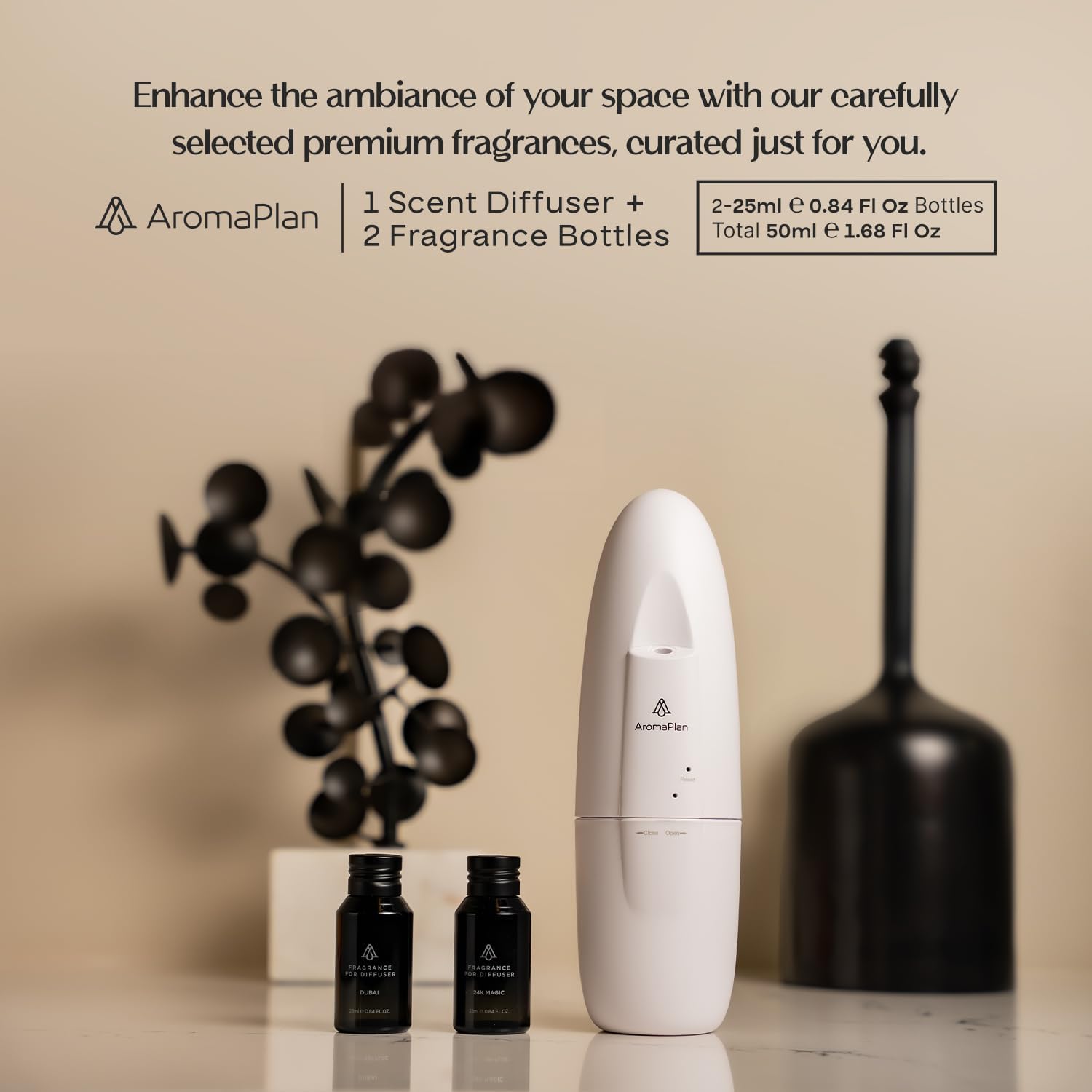 AromaPlan 5 Star Collection Plug in Diffuser (2 Fragrances Included)-Cold Air & Waterless Diffusers for Home & Office- Silent Wall Diffuser Plug in, Bluetooth App Control, 1000 sq. ft (White)