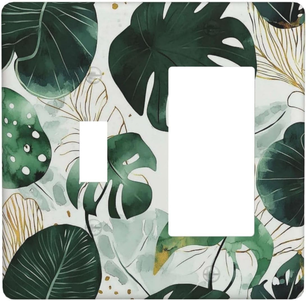 Boho Tropical Green Leaf Watercolor Banana Leaves Outlet Covers 1 Toggle 1 Rocker Combination Decorative Wall Plate Electrical Switch Plates Light Switch Cover Plate For Bed Room Living Room Decor