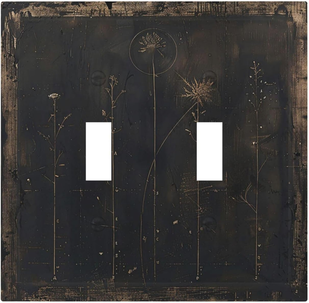 Decorative Switch Plate Covers Black And White Dandelion Art Vintage Wood Grain 2 Gang Double Toggle Light Switch Cover Plate Electrical Wall Plate Outlet Cover for Farmhouse Cabin Decor