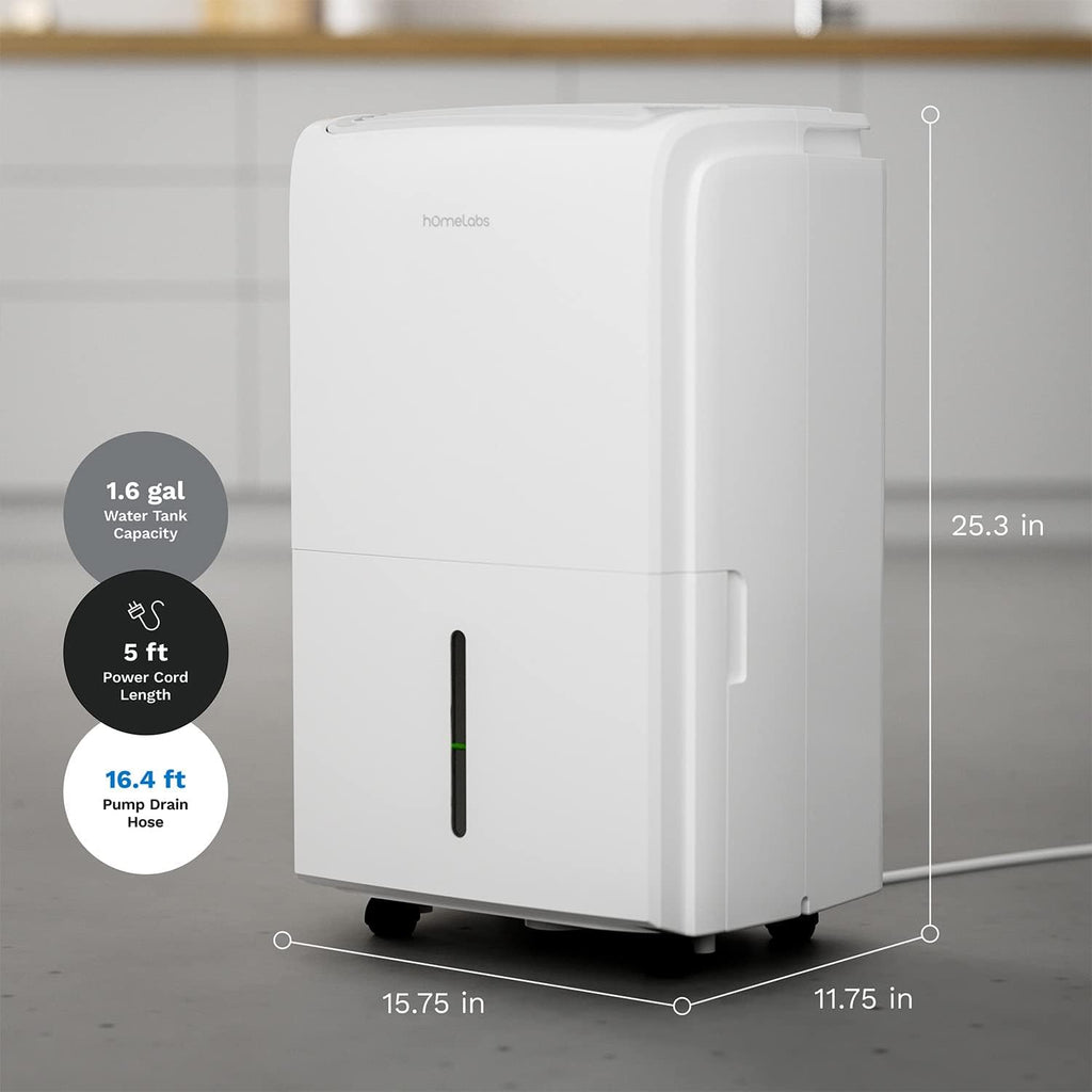 hOmeLabs Dehumidifier for Home, Office, Basements with Powerful Moisture Removal, Humidity Control, Auto Shut-off, Quiet Operation - 6,000 Sq Ft Rooms (40 Pint MAX 104 Pint at 95°F, 90% RH) with Pump