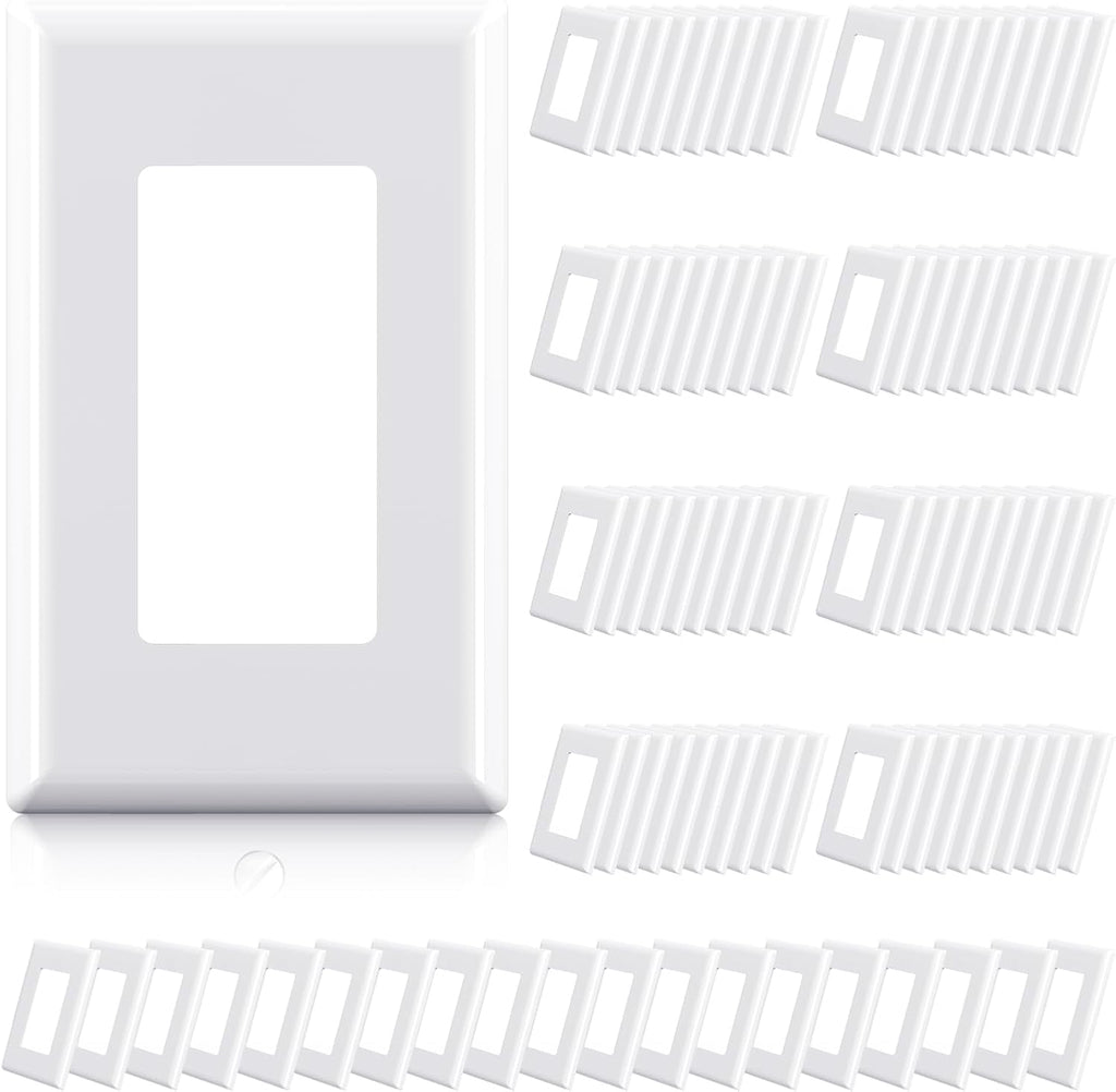 ELEGRP 1-Gang Screwless Decorator Wall Plates, Standard Size Unbreakable Thermoplastic Faceplate Cover for Decorator Receptacle Outlet Switch, UL Listed (100 Pack, Glossy White)