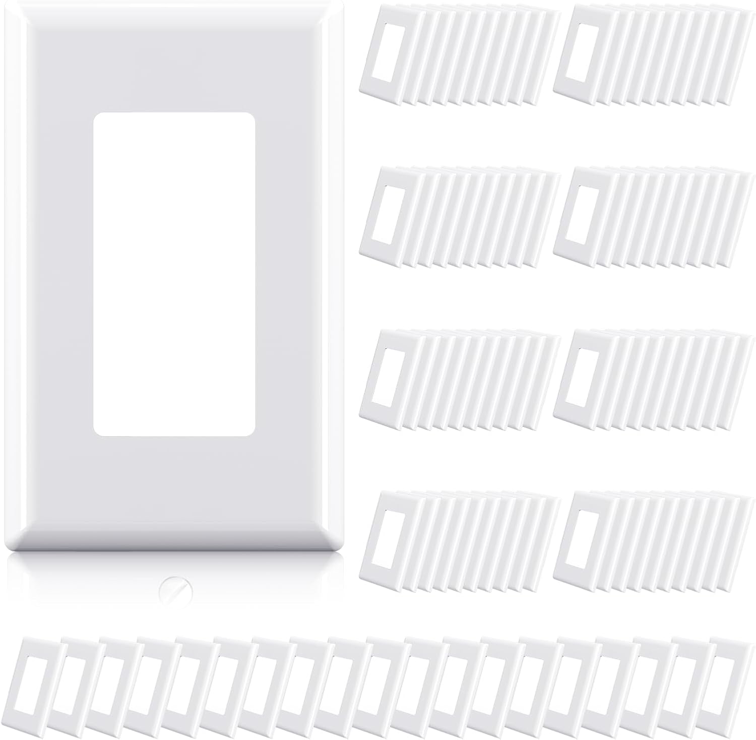 ELEGRP 1-Gang Screwless Decorator Wall Plates, Standard Size Unbreakable Thermoplastic Faceplate Cover for Decorator Receptacle Outlet Switch, UL Listed (100 Pack, Glossy White)