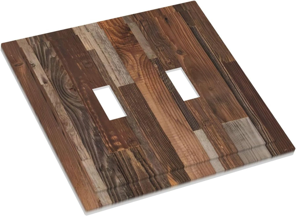Vintage Brown Wooden Boards Print Wood Grain Decorative Switch Plates 2 Gang Double Toggle Outlet Light Switch Cover Wall Plate Electrical Faceplate for Farmhouse Home Decor