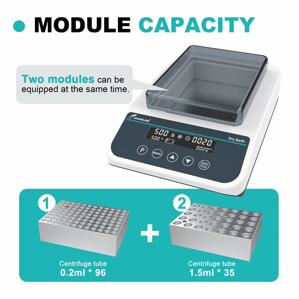 JOANLAB Double Position Dry Bath Incubator,with 0.2mlx96, 1.5mlx35 Aluminium Heating Block,Programmable Digital Lab Dry Bath Heater w/Timer Control