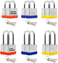 Lanube Lock 12-Pack Laminated Keyed Padlock Set 3 Colors, 2 Short 2 Long Shackles per Color,The Same Color and Shackles Combination. Open with The Same Key.6 Independent Combinations.