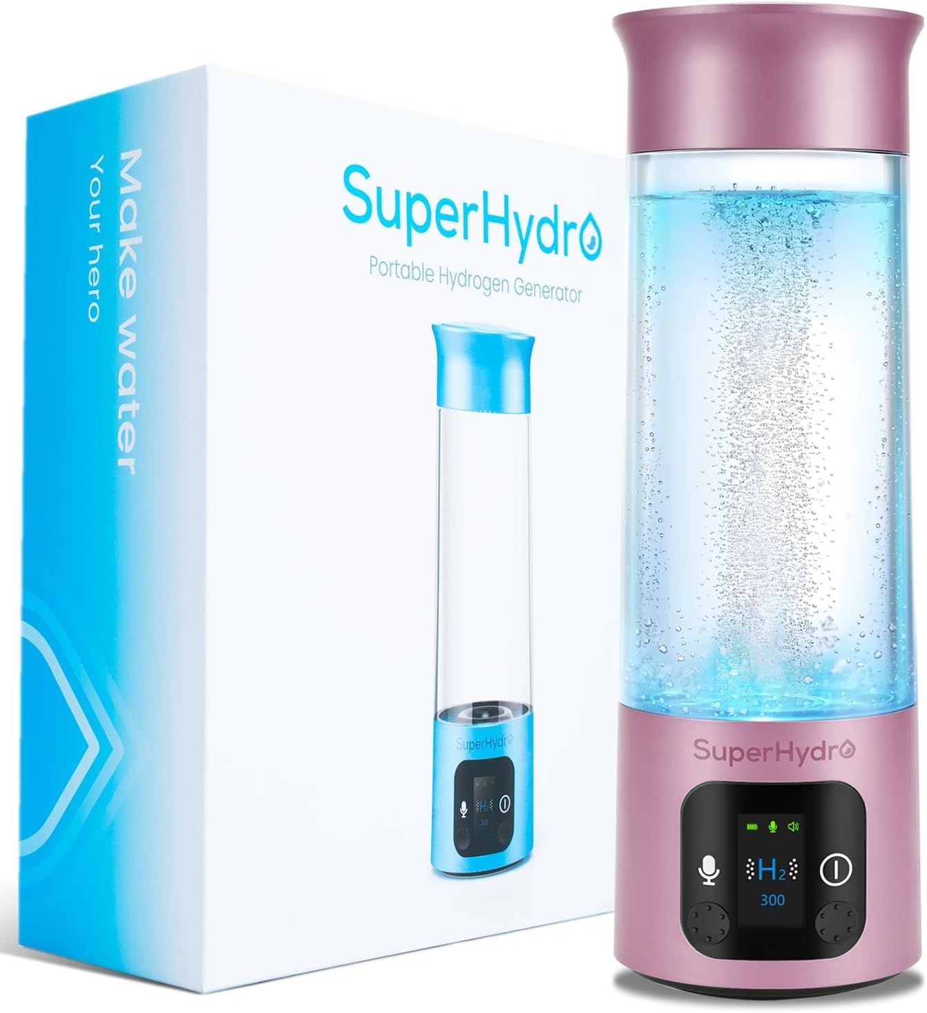 Hydrogen Water Bottle Generator - Up to 6000+ PPB Concentration - SPE/PEM Technology - Voice Reminder - Water Ionizer Machine Suitable for Travel, Daily and Office Drinking - 12oz (Pink)